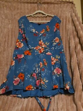 torrid Blue Floral V-Neck Dress with Multicolor Blooms